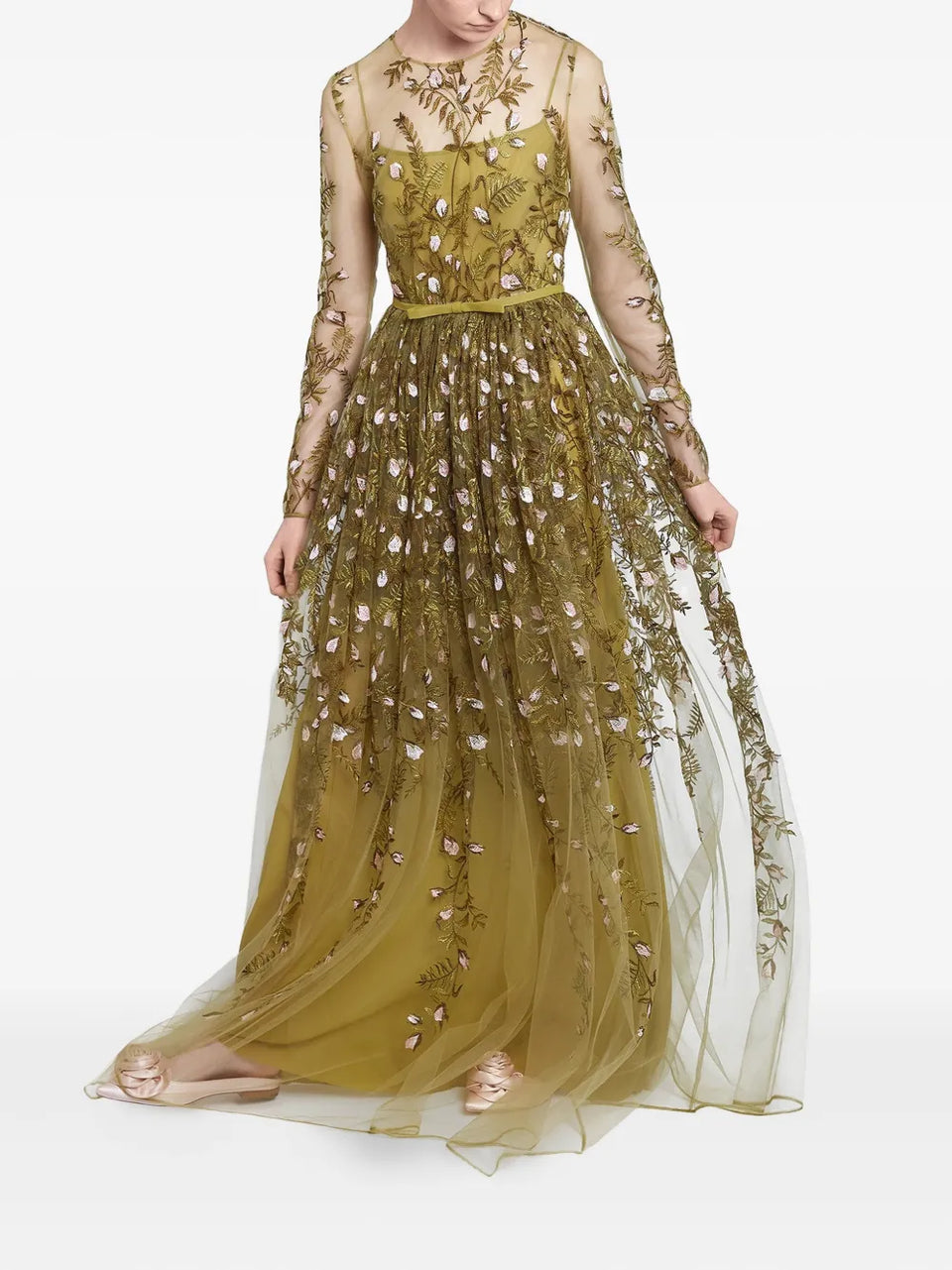 embroidered tulle long dress