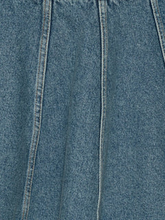 pleated denim mini skirt