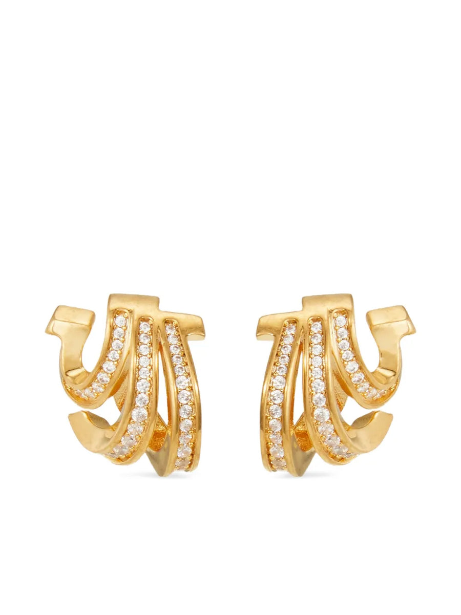 Triple-Gancini crystal-hoop earrings