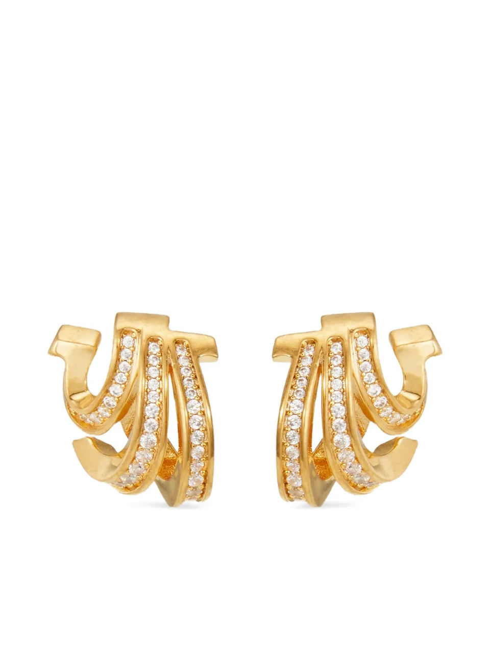 Triple-Gancini crystal-hoop earrings