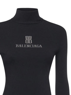 logo-detail ribbed turtleneck top