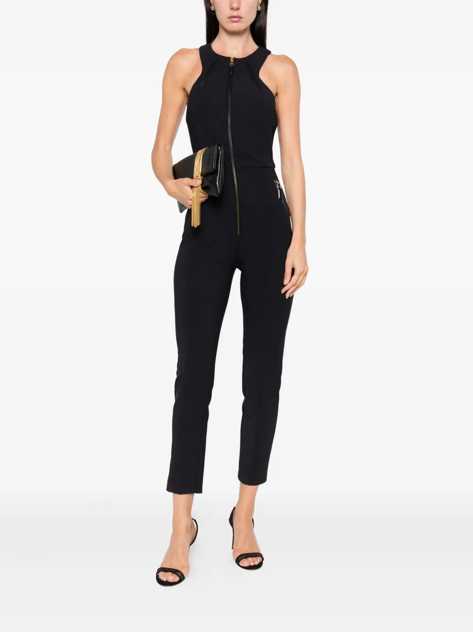 zip-front halterneck jumpsuit