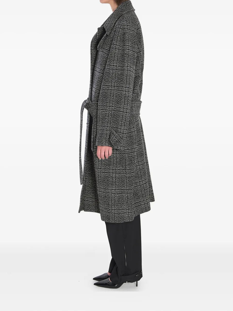 One Layer checked belted coat