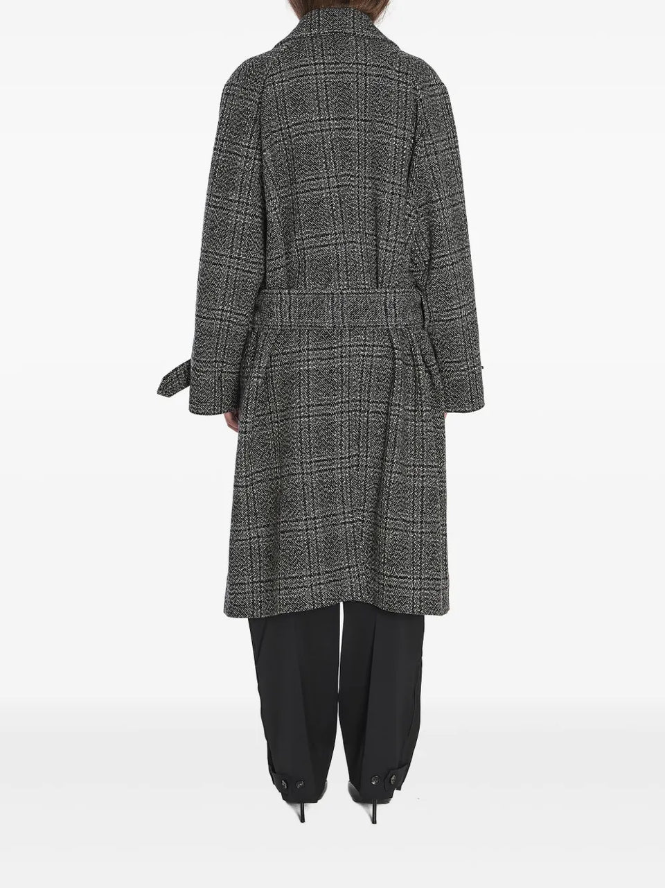 One Layer checked belted coat