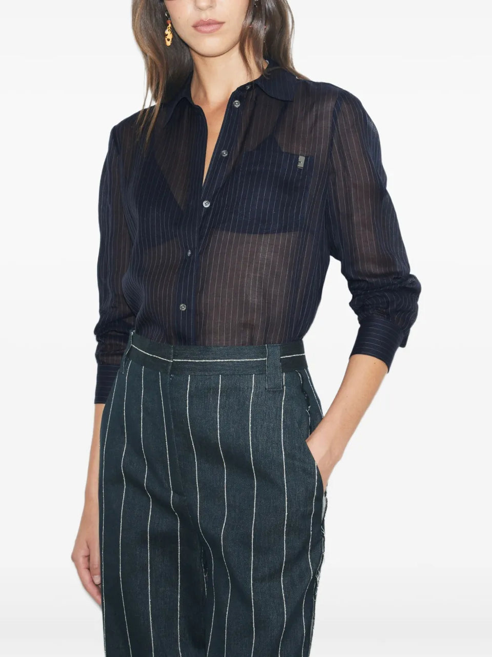 pinstripe button-up shirt