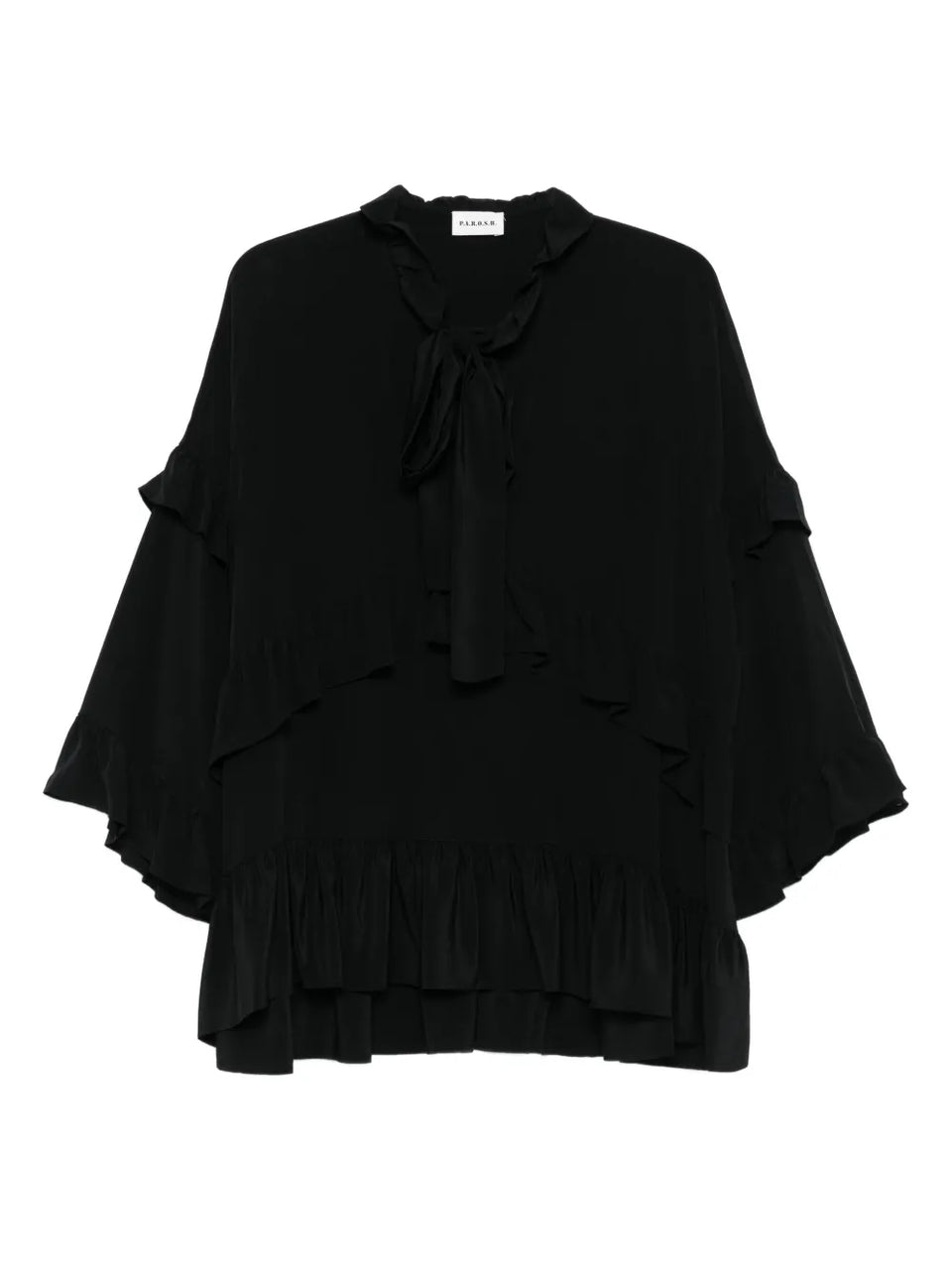 ruffled tie-neck top