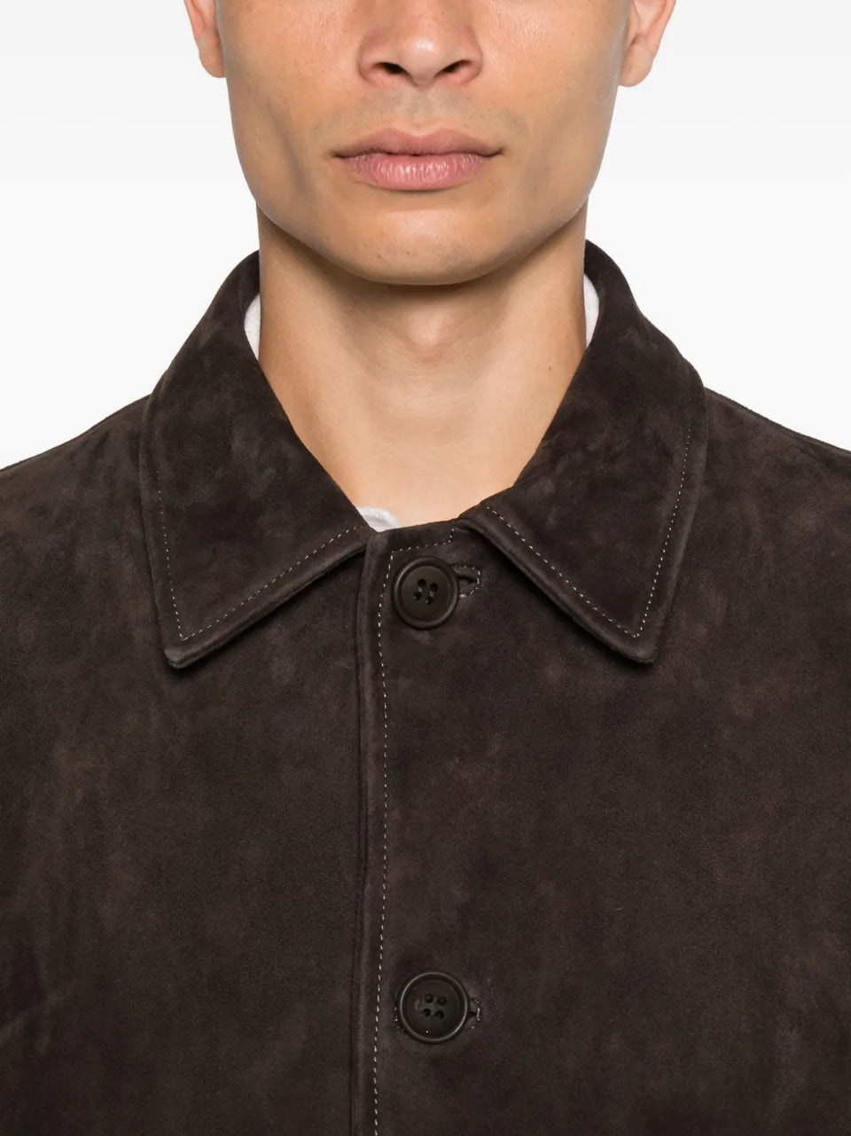 button-fastening suede jacket