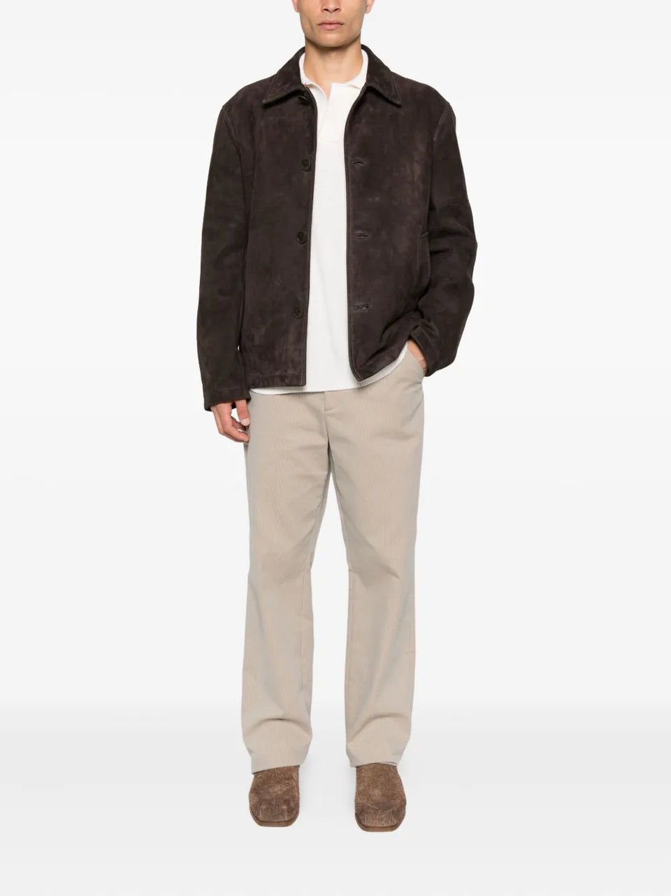 button-fastening suede jacket