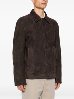 button-fastening suede jacket