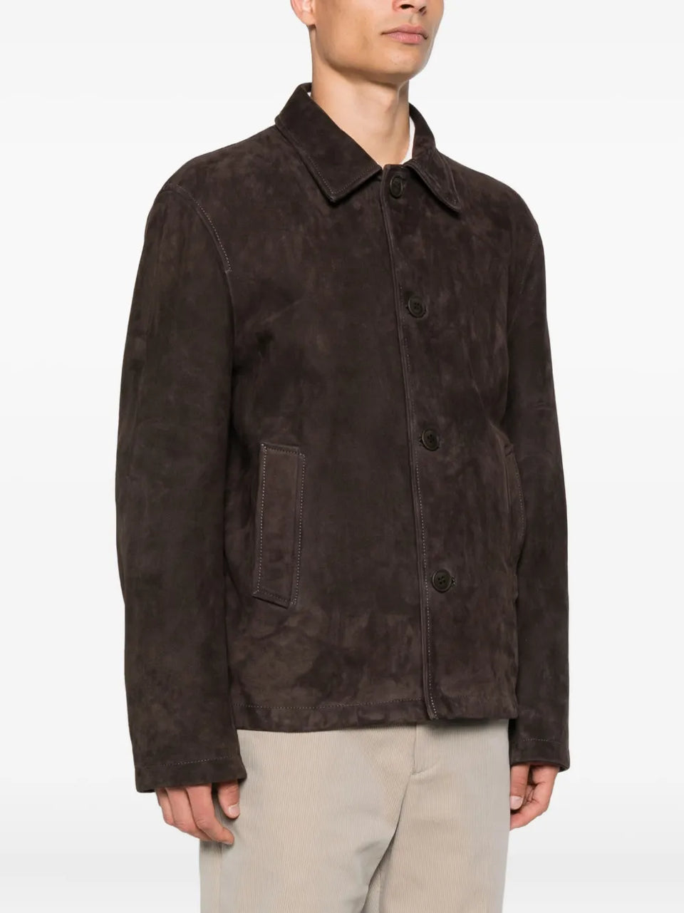 button-fastening suede jacket