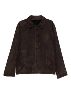 button-fastening suede jacket