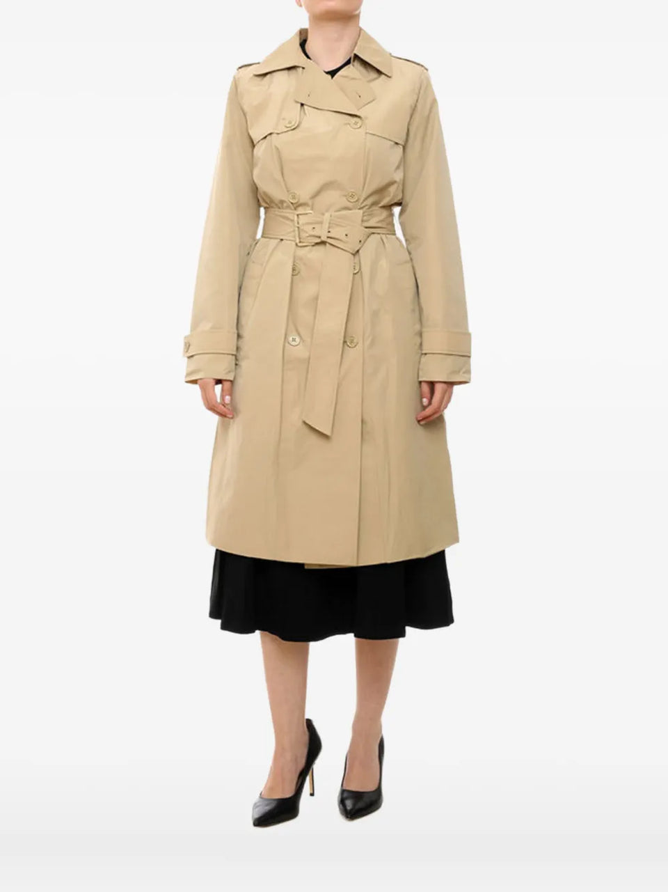 belted double-breasted trench coat