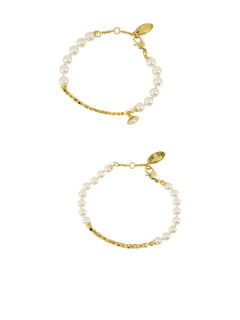 Amelia pearl-embellished brand name bracelets (set of two)