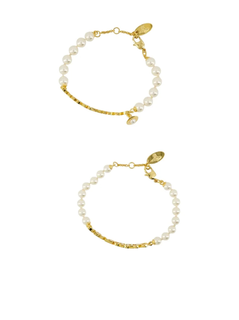 Amelia pearl-embellished brand name bracelets (set of two)