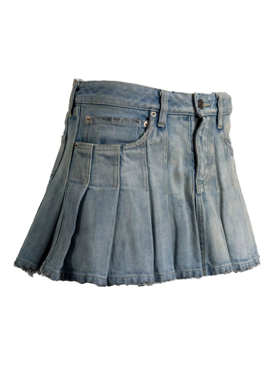 pleated denim mini skirt