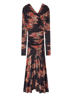 floral-print ruched midi dress