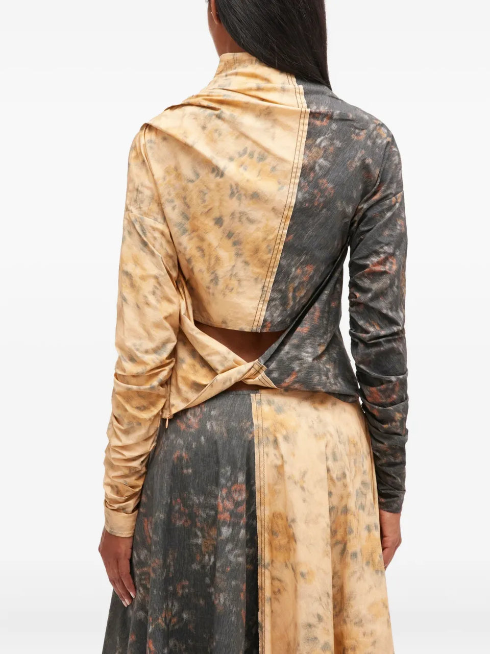 asymmetric-neck floral-print top