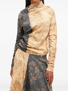 asymmetric-neck floral-print top
