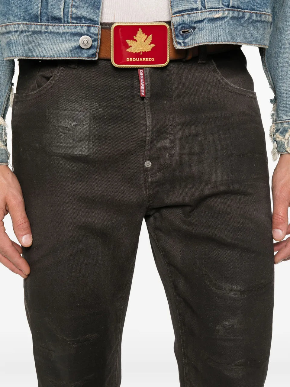 Bull Leatherette faded-patchwork jeans
