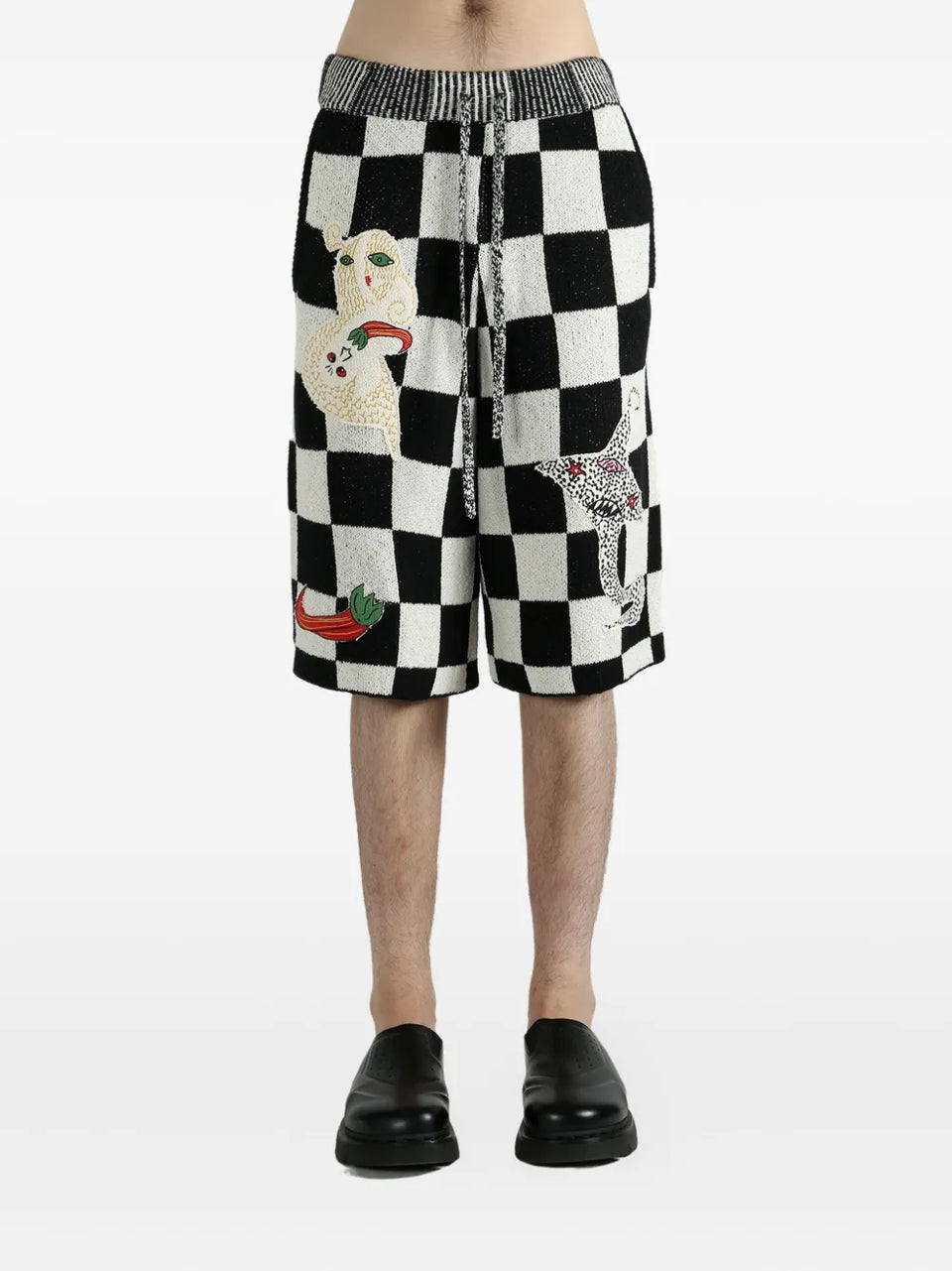 Nora Lite Creatures check-pattern embroidered shorts
