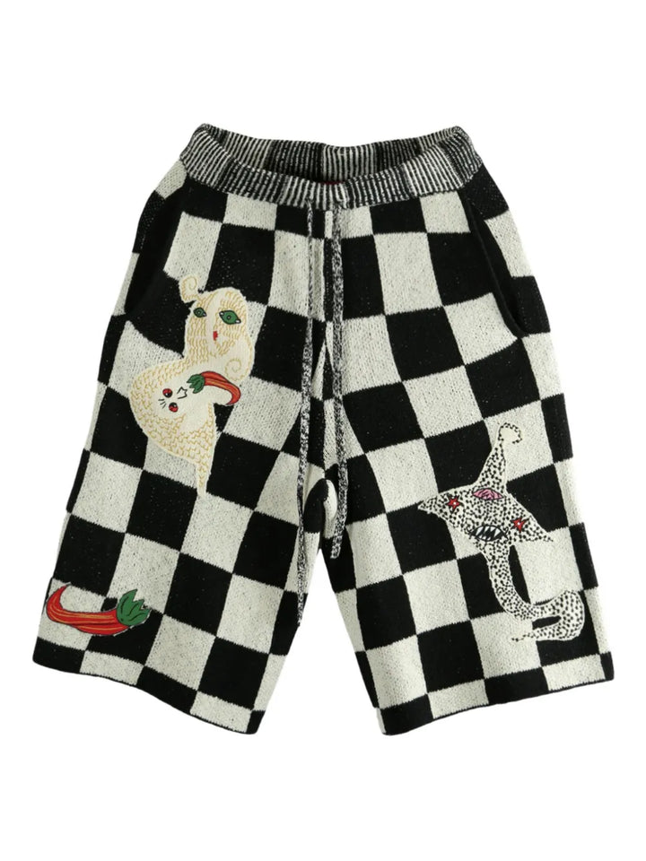 Nora Lite Creatures check-pattern embroidered shorts
