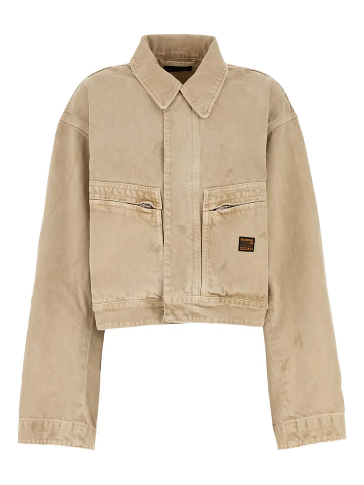 zipped-pocket long-sleeves denim jacket