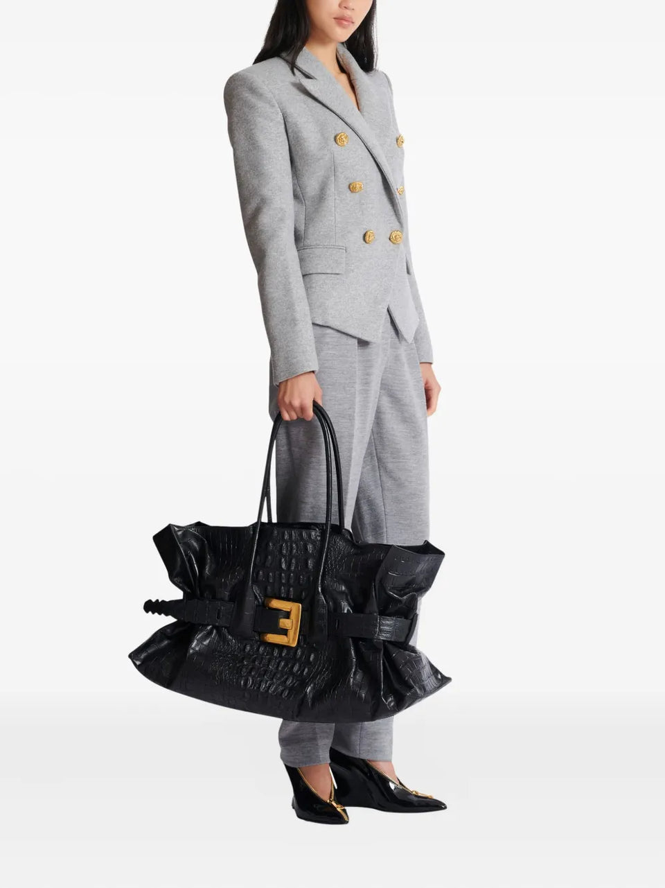 XL Anthem embossed-crocodile buckle tote bag