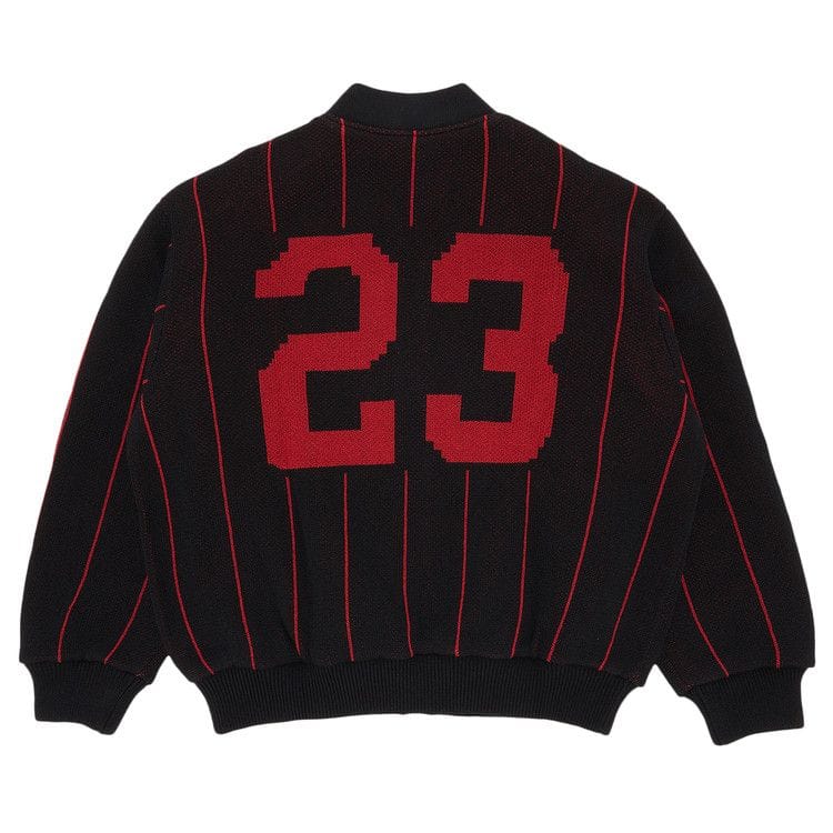 Supreme Pinstripe Varsity Zip Up Sweater Black