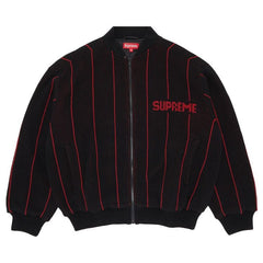 Supreme Pinstripe Varsity Zip Up Sweater Black