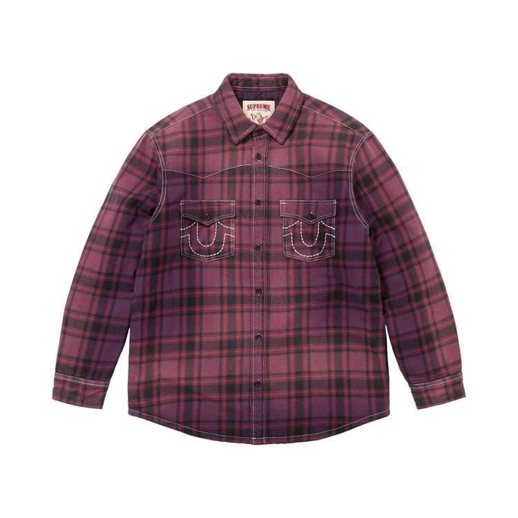 Supreme x True Religion Quilted Lined Plaid Flannel Shirt Purple