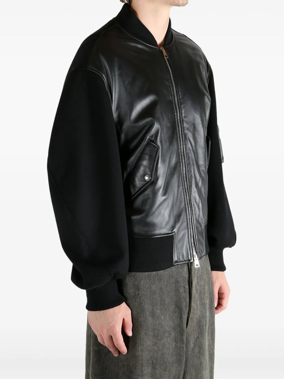 leather-paneled bomber jacket
