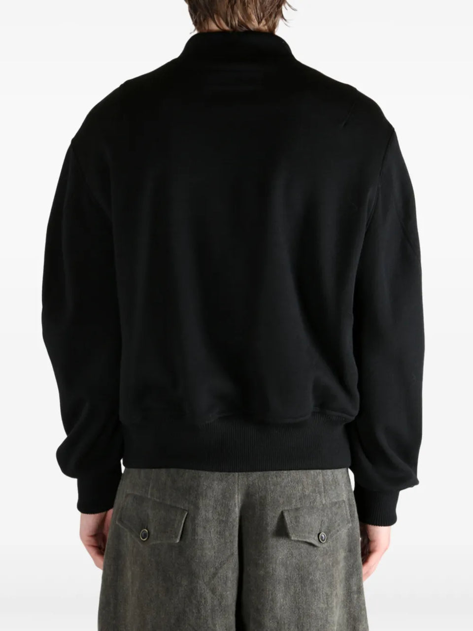 leather-paneled bomber jacket