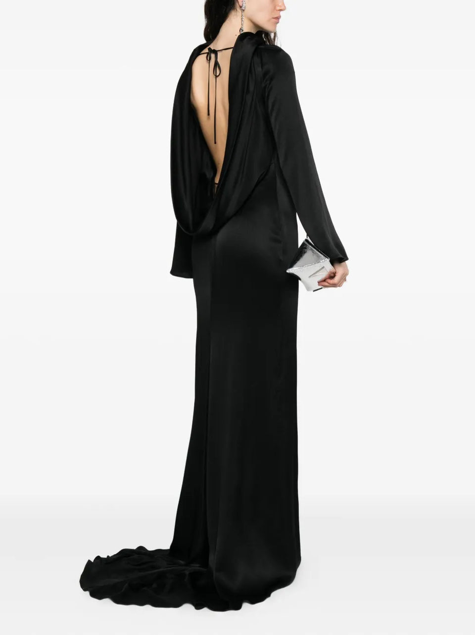 cowl-neck high-low maxi dress