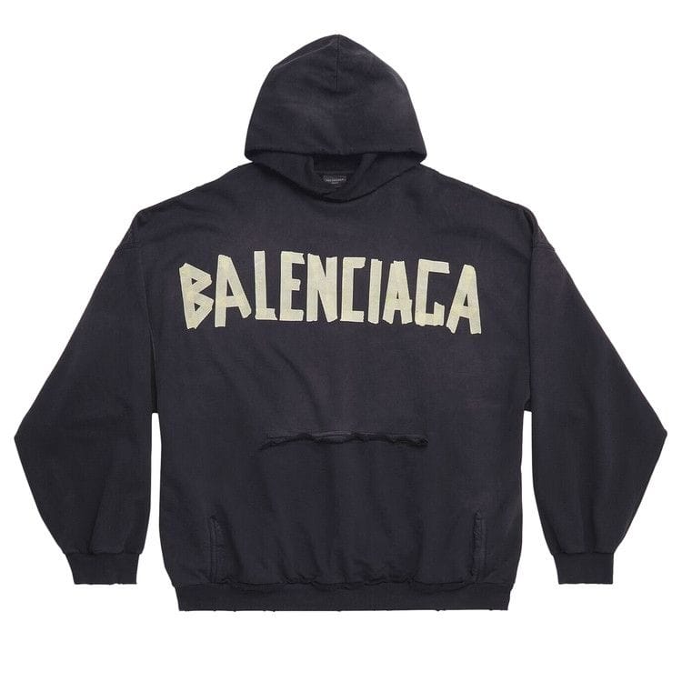 Balenciaga Ripped Pocket Hoodie Washed Black