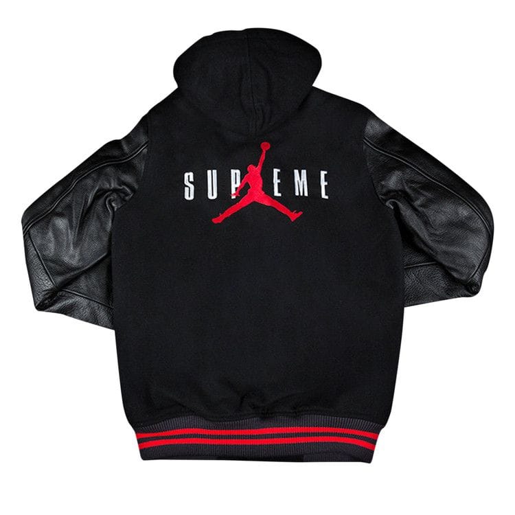 Supreme x Jordan Hooded Varsity Jacket Black