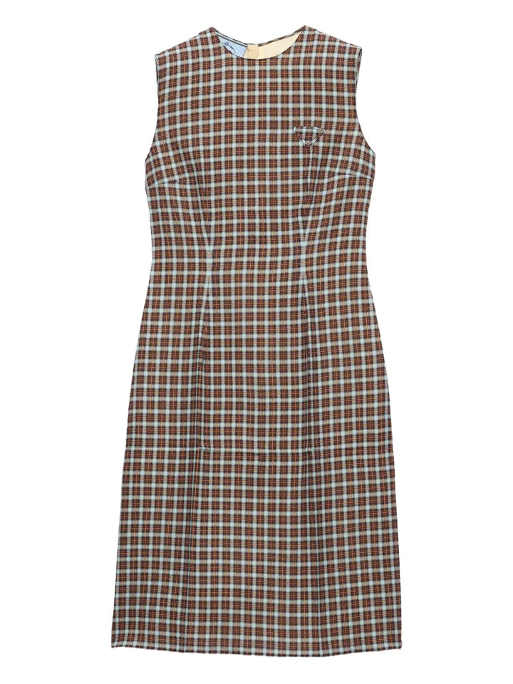 checked-pattern midi dress