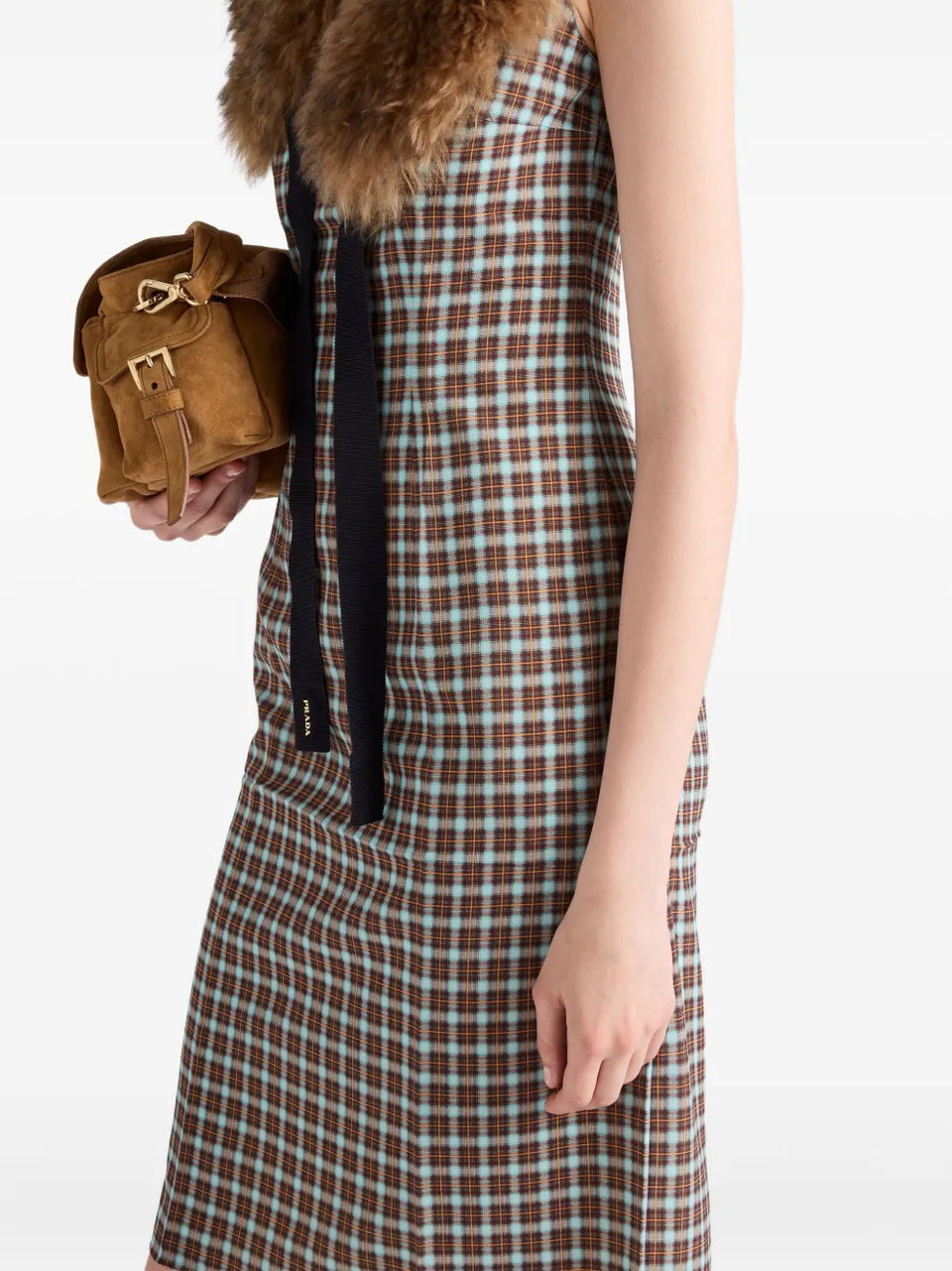 checked-pattern midi dress