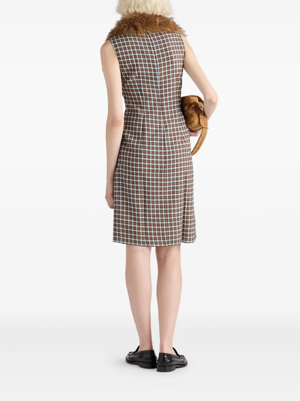 checked-pattern midi dress