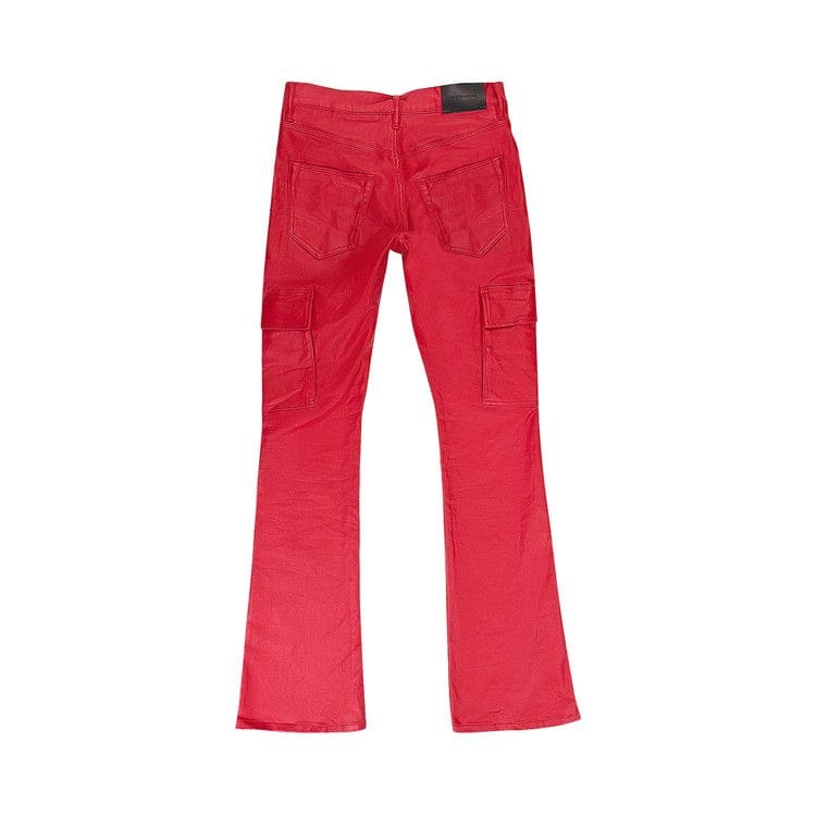 PURPLE BRAND Patent Film Cargo Flare Skinny Jeans Red