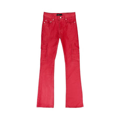 PURPLE BRAND Patent Film Cargo Flare Skinny Jeans Red