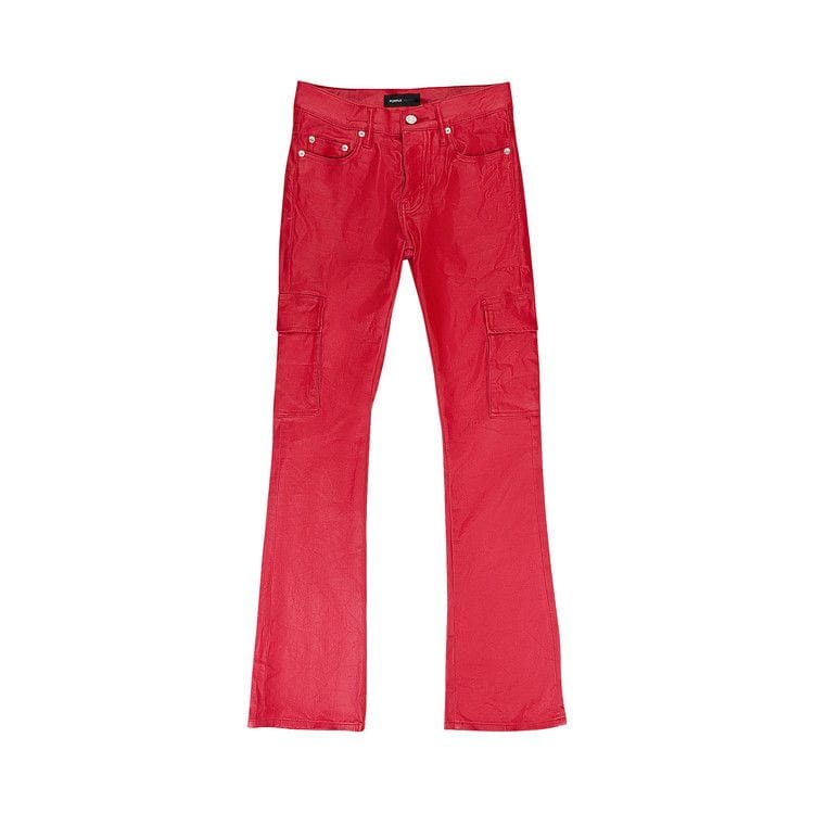 PURPLE BRAND Patent Film Cargo Flare Skinny Jeans Red