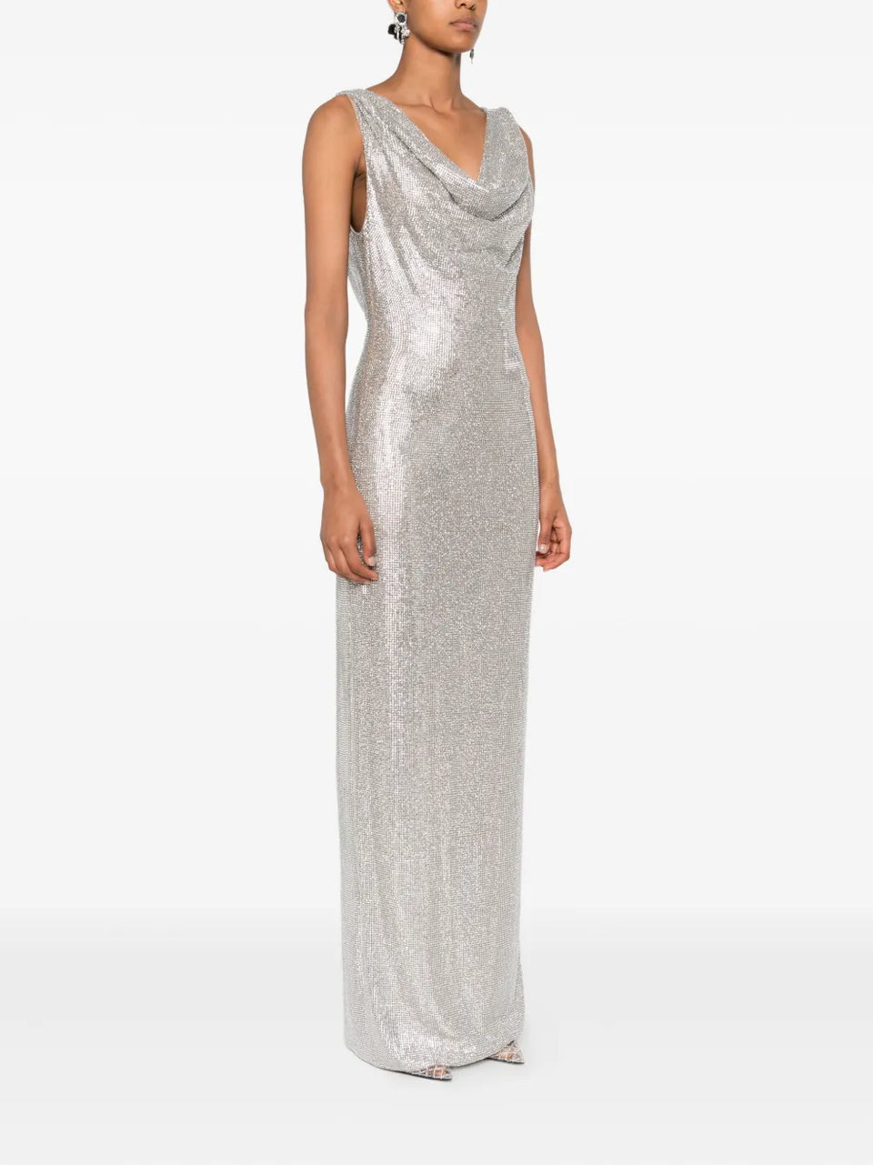 cowl-neck sequin dress