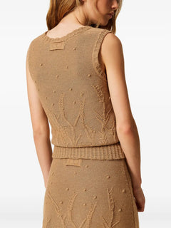 cable-knit floral-pattern vest