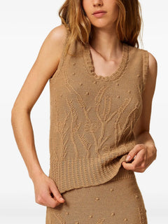 cable-knit floral-pattern vest