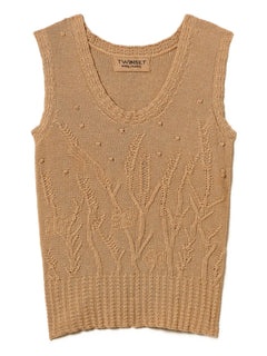 cable-knit floral-pattern vest