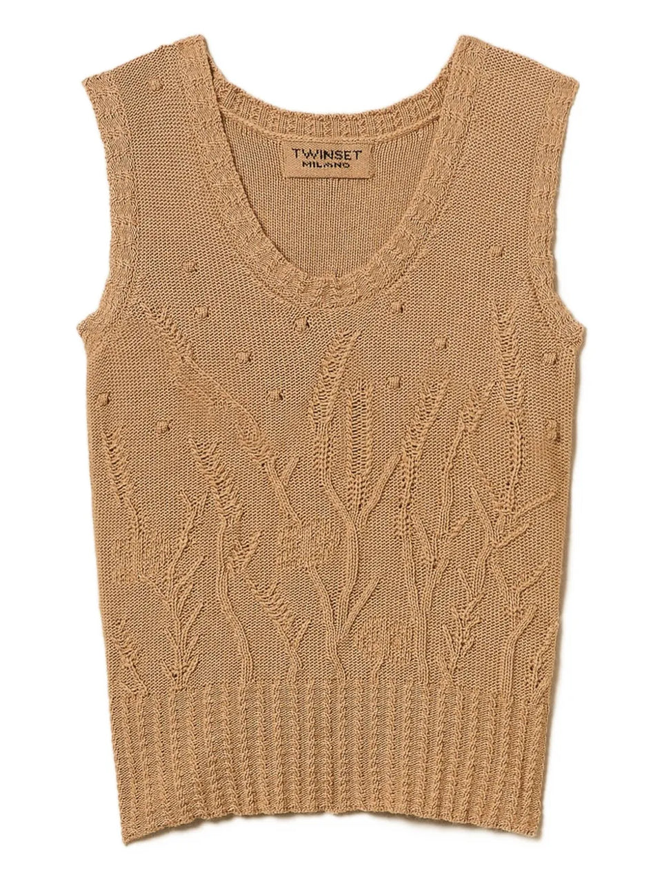 cable-knit floral-pattern vest
