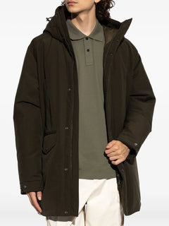 hooded flap-pocket coat