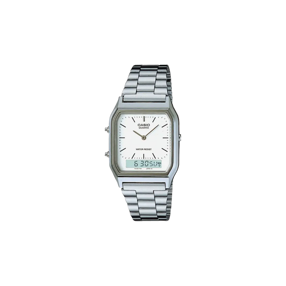 Casio Vintage AQ-230A-7DMQ Quartz White Dial Analog Stainless Steel Watch