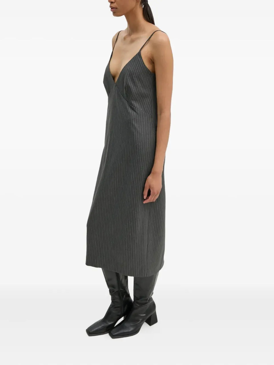 striped V-neck dress