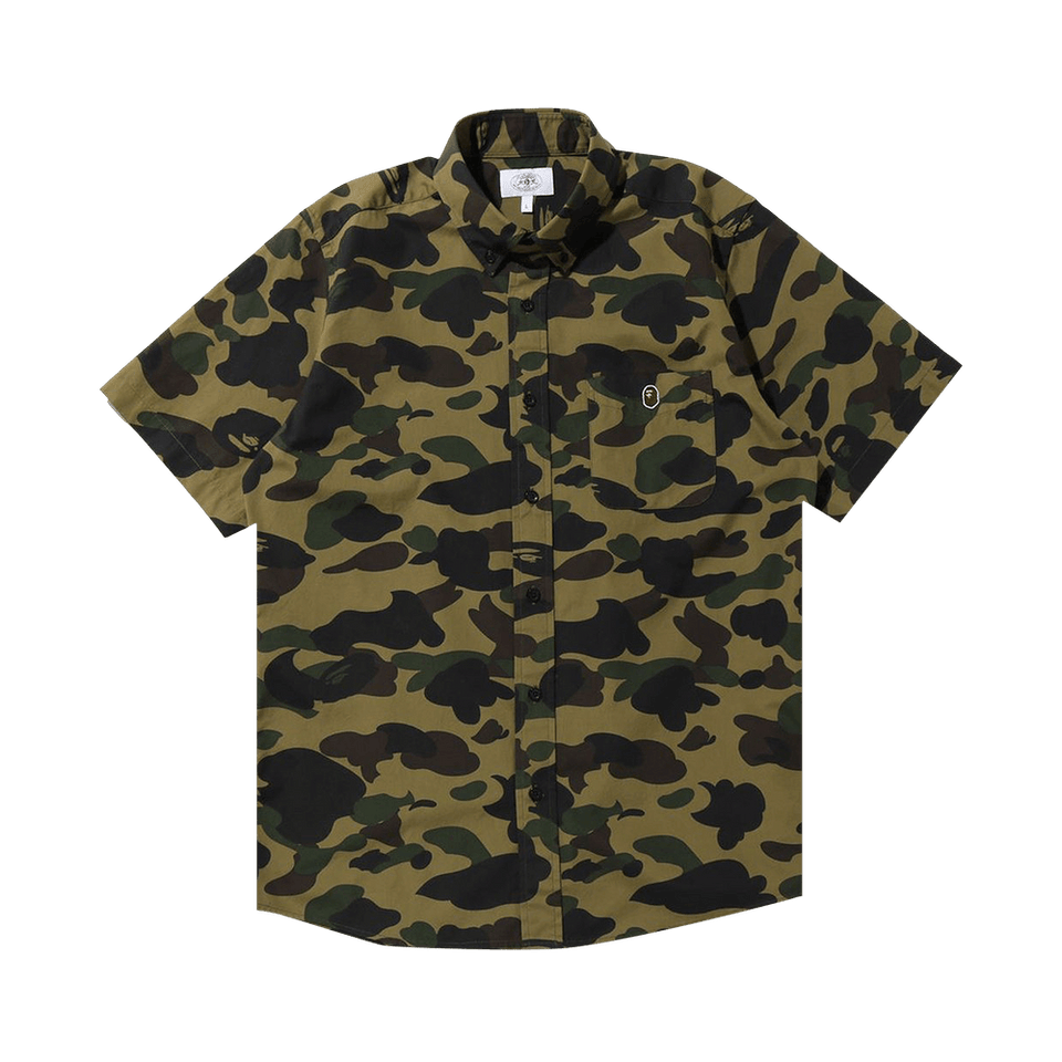 BAPE 1st Camo Button Down Shorts-Sleeve Shirt Green